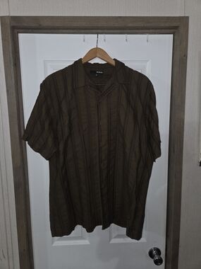 Murano Brown Striped Short Sleeve Button Shirt